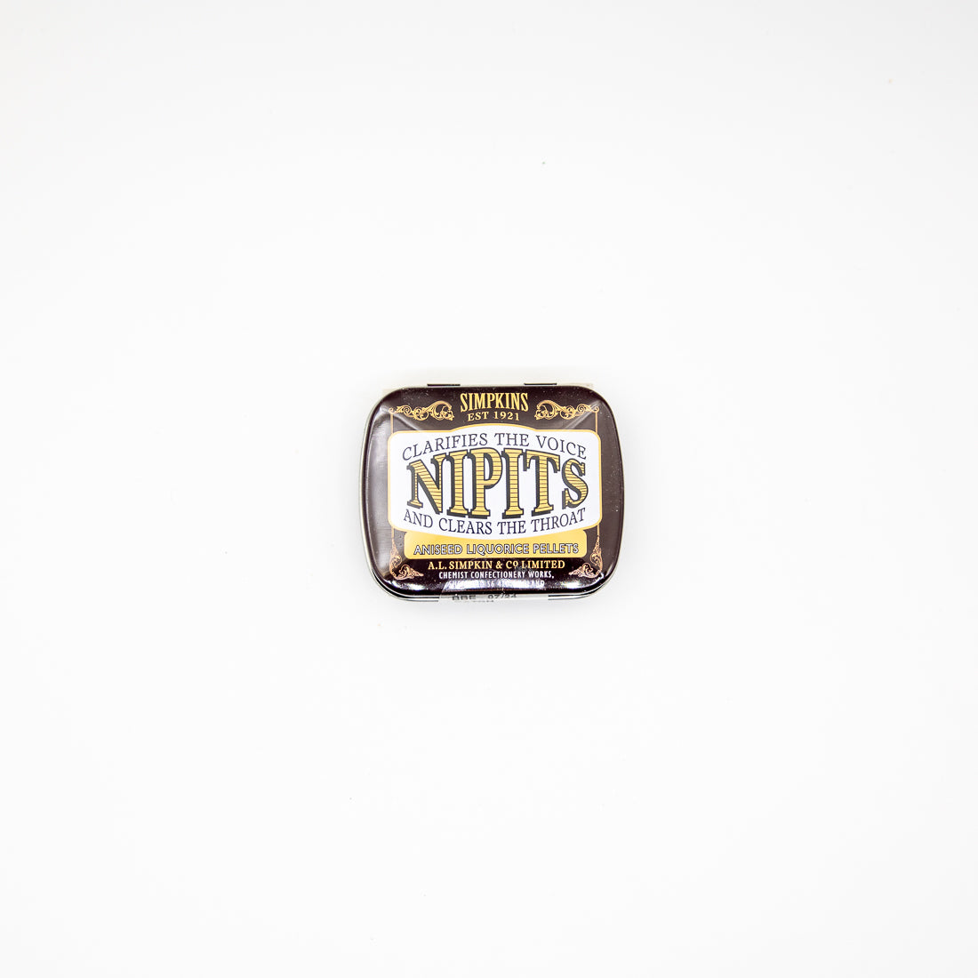 Simpkins Nipits Liquorice Pellets – Aniseed Menthol Throat Clarifiers In Tin